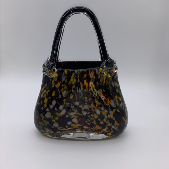 Vtg. Murano Style Mouth Blown Block Cut Handbag Purse Sculpture Or Flower Vase - Picture 3 of 14